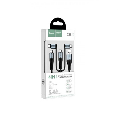 Data kabal Hoco X38 Cool 4u1 Double iPhone Lightning+Micro USB+Type-C crni