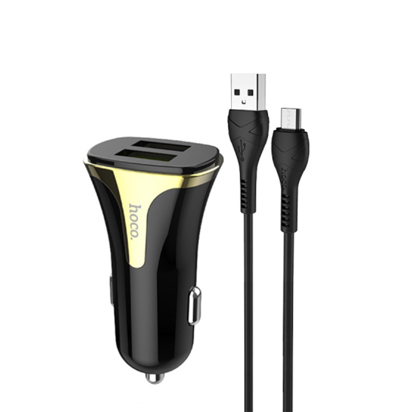 Auto punjac HOCO Z31 Universe dual USB QC3.0+Micro USB kabal crni