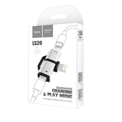 Adapter Hoco LS20 Iphone Lightning digital Audio Konverter srebrni