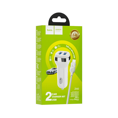 Auto punjac Hoco Z40 Superior Dual Micro USB beli