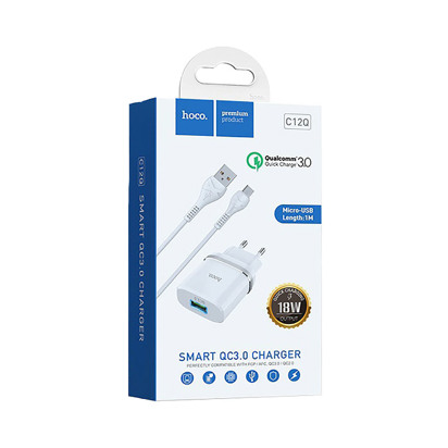 Kucni punjac HOCO C12Q Smart QC3.0 Micro USB (EU) beli