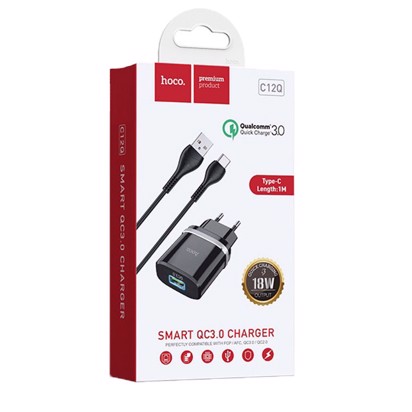 Kucni punjac HOCO C12Q Smart QC3.0 Micro USB (EU) crni