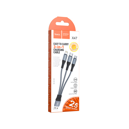 Data kabl Hoco X47 3in1 lightning/Micro USB/Type-C crni sivi