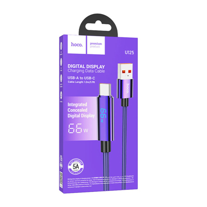 Data kabal Hoco U125 Benefit 5A charging data cable with display 66w USB-A toType-C crni