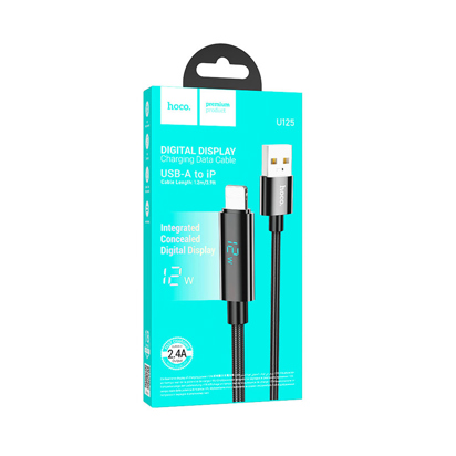 Data Kabal Hoco U125 Benefit PD charging data cable with display 12w USB-A to iP crni