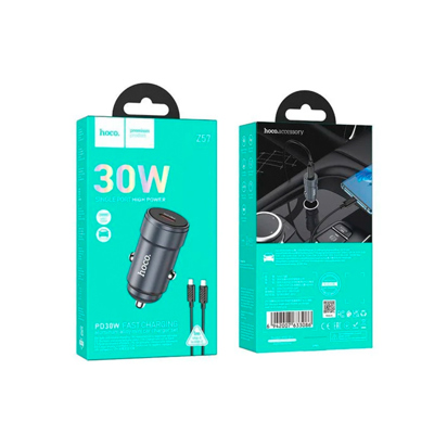 Auto punjač Hoco Z57 Glorious single-port PD30W car charger set(C to C)  Metal Gray