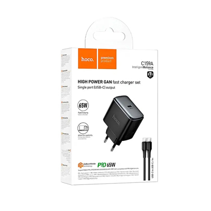 Kućni punjač Hoco C159A Upgrade PD65W charger set (C to C) Black