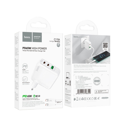 Kućni punjač Hoco C115A Article PD65W (2C1A) charger White