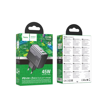 Kućni punjač Hoco CS74A Star Speed PD45W + QC3.0 charger Midnight Black