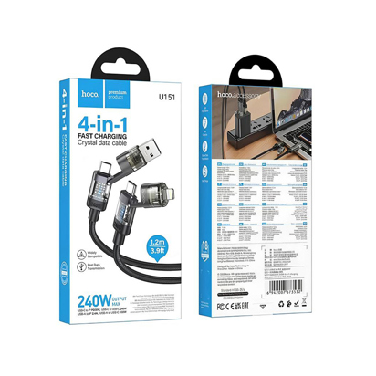 Data kabl Hoco U151 Goldsmith 240W 4-in-1 charging data cable USB/C to iP/C Black