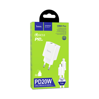Kucni punjac HOCO C80A Plus PD3.0 Type-C to iPhone Lightning beli